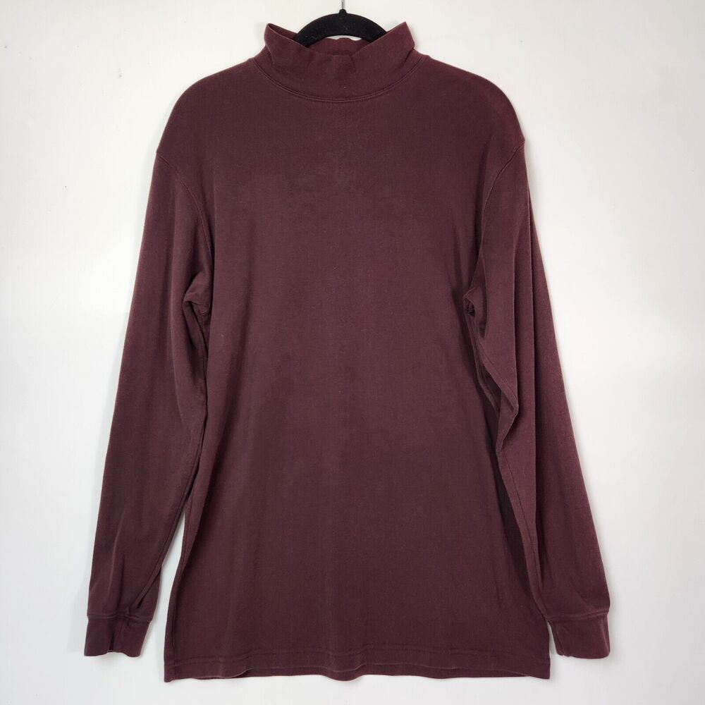 VTG 90s LL Bean Shirt Mens M Burgundy Mock Neck Eclectic Wear Layering Fisherman
